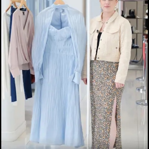 Jonathan Simkhai Jayana Cape Long Sleeve Organdy Ice Blue Dress Size 8 NWT $745 - Picture 7 of 13